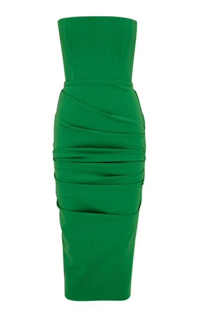 Alex Perry Mena Ruched Stretch-crepe Midi Dress In Green