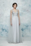 MARCHESA NOTTE GLITTER TULLE CAPE GOWN,N28G0802
