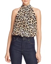 Alice And Olivia Maris Halter Tie-neck Gathered Top In Spotted Leopard Multi