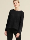 DONNA KARAN TEXTURED PULLOVER WITH FAUX-LEATHER SLEEVE,802892196782
