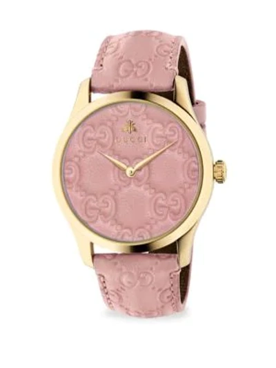 Gucci G-timeless Gold Pvd Case 38mm Pastel Pink Leather Strap Watch