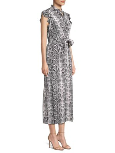 Rebecca Taylor Snake Print Tie-front Jumpsuit In Washed Black Combo