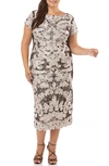 JS COLLECTIONS TWO TONE SOUTACHE EMBROIDERED MIDI DRESS,865626W