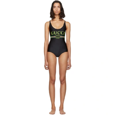 Gucci Black Vintage Logo Sparkling One-piece Swimsuit