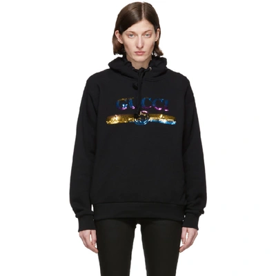 Gucci Sequin-embellished Cotton-jersey Hoodie In Black