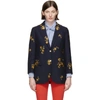 GUCCI GUCCI NAVY FLORAL FIL COUPE BLAZER