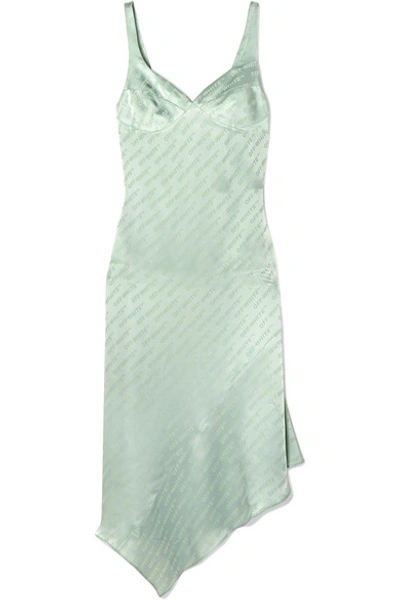 Off-white Asymmetric Open-back Satin-jacquard Midi Dress In Green