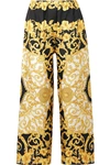 VERSACE PRINTED CROPPED SILK-CHARMEUSE WIDE-LEG trousers
