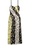 OFF-WHITE PANELED FLORAL-PRINT INTARSIA-TRIMMED CREPE DE CHINE MAXI DRESS