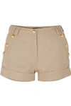 BALMAIN BUTTON-EMBELLISHED COTTON AND LINEN-BLEND SHORTS