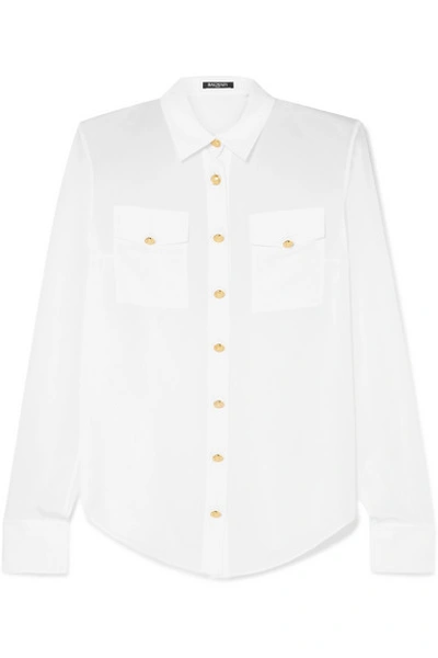 Balmain Button-detailed Silk Crepe De Chine Shirt In White