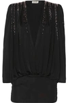 ATTICO CRYSTAL-EMBELLISHED RUCHED JERSEY MINI DRESS