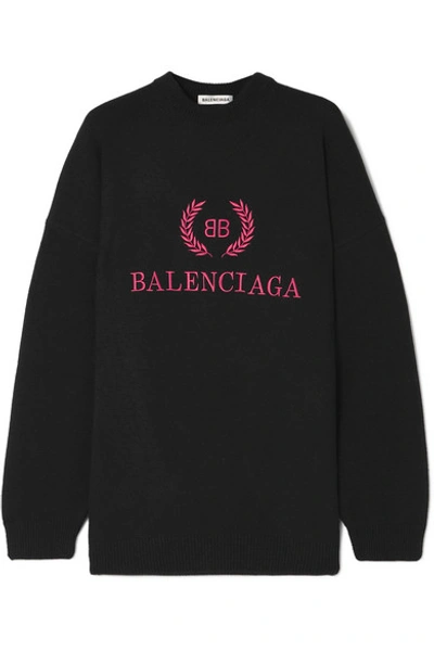 Balenciaga Logo-embroidered Wool And Cashmere-blend Jumper In Black