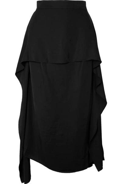 Jw Anderson Asymmetric Twill Midi Skirt In Black