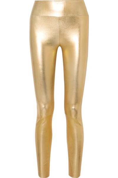 Sprwmn High Waist Leather Ankle Leggings In Gold