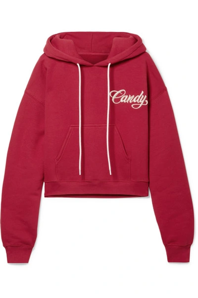 Adaptation Cropped Embroidered Cotton-jersey Hoodie In Claret