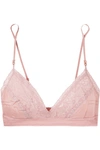 STELLA MCCARTNEY ROSE ROMANCING MESH AND LACE-TRIMMED SILK-SATIN TRIANGLE SOFT-CUP BRA