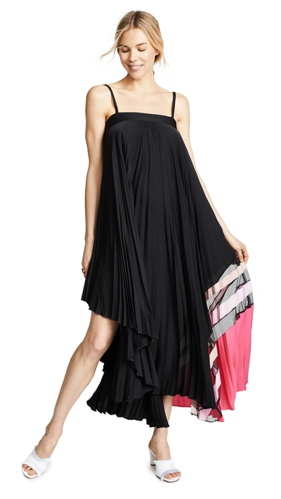 Milly Irene Stretch Silk Pleated Dress In Black Multi
