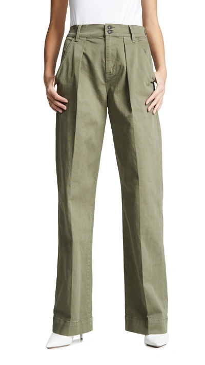Frame Stretch-cotton Wide-leg Trousers In Army Green