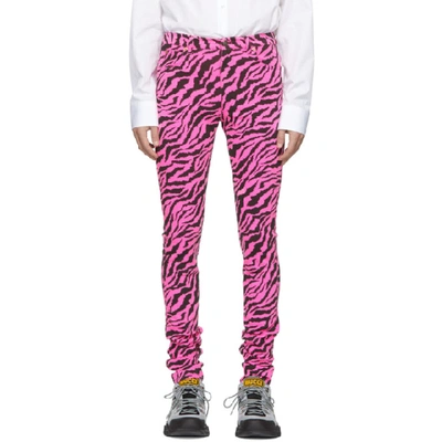 Gucci Men's Animal-print 5-pocket Skinny Jeans In Pink