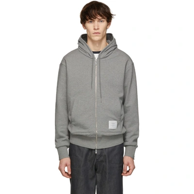 Thom Browne Tricolour Accent Zip-up Hoodie In Grey