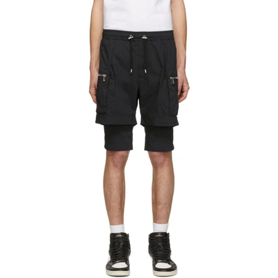 Balmain Navy Double Layer Shorts In 6ub Navy