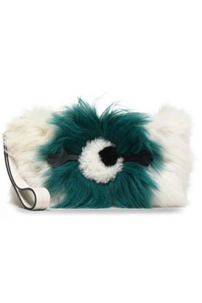 Anya Hindmarch Two-tone Shearling Clutch In Off-white