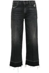 MOTHER WOMAN CROPPED DISTRESSED HIGH-RISE TAPERED JEANS BLACK,GB 1473020371296189