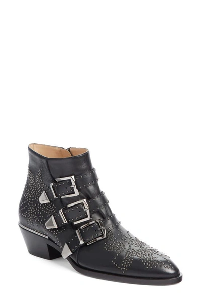 Chloé Susanna Studded Leather Ankle Boots In Noir