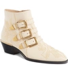 Chloé Susanna Stud Buckle Bootie In Mild Beige Leather