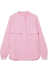 Stella Mccartney Two-pocket Button-placket Long-sleeve Silk Blouse In Pink