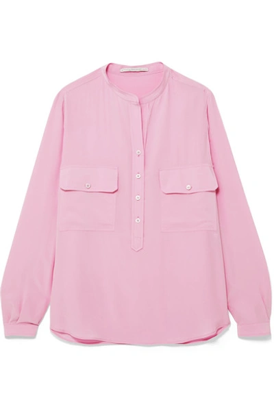 Stella Mccartney Two-pocket Button-placket Long-sleeve Silk Blouse In Pink