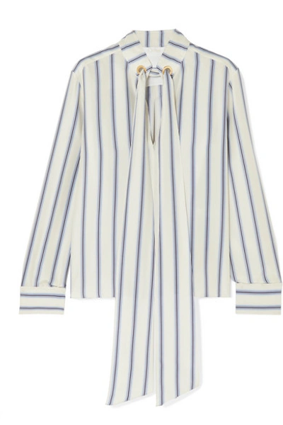 Chloé Tie-neck Keyhole-front Long-sleeve Striped Silk Blouse In Beige