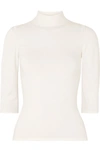 Theory Leenda R Ribbed Merino Wool-blend Turtleneck Sweater In Cream