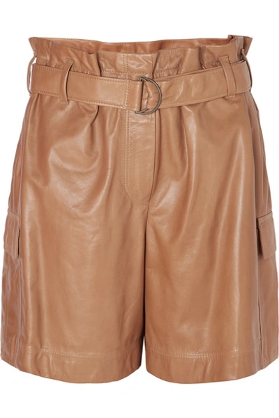 Brunello Cucinelli Belted Leather Shorts In Brown