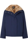 THEORY SHEARLING-TRIMMED COTTON-TWILL COAT