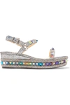 CHRISTIAN LOUBOUTIN PYRACLOU 60 SPIKED METALLIC CRACKED-LEATHER WEDGE SANDALS