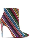 CHRISTIAN LOUBOUTIN SO KATE 100 STRIPED GLITTERED LEATHER ANKLE BOOTS