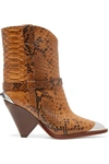 ISABEL MARANT LAMSY EMBELLISHED SNAKE-EFFECT LEATHER ANKLE BOOTS