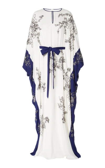 Marchesa Exclusive Embellished Silk Georgette Caftan In Navy