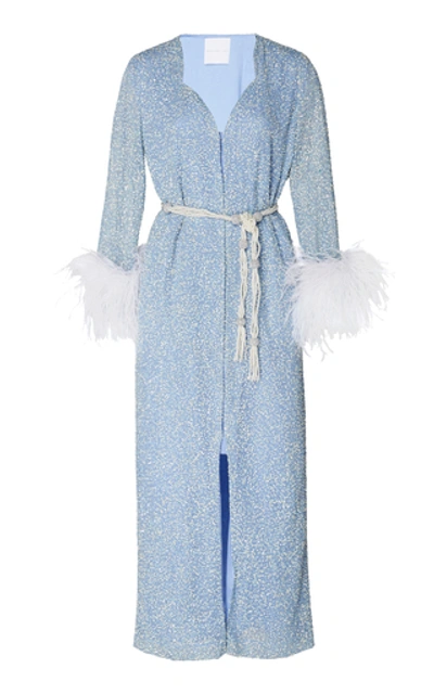 Markarian Exclusive Maya Sequin Feather Sleeve Caftan Dressing Gown In Blue