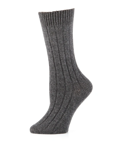 Neiman Marcus Cashmere Ribbed Socks In Charcoal