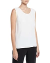 Caroline Rose Plus Size Crepe Suzette Longer Tank With Side Slits In White