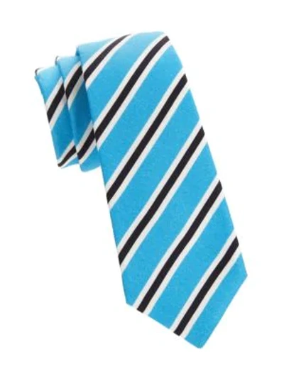 Kiton Striped Silk Blend Tie In Blue