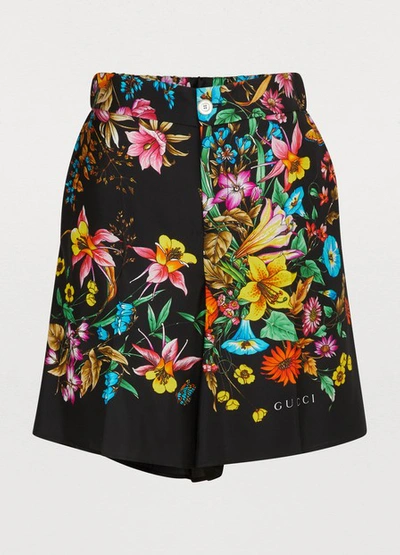 Gucci Bouquet Carre Silk Twill Shorts In Black