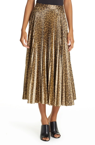 A.l.c Bobby Leopard Print Pleated Midi Skirt In Metallic Gold