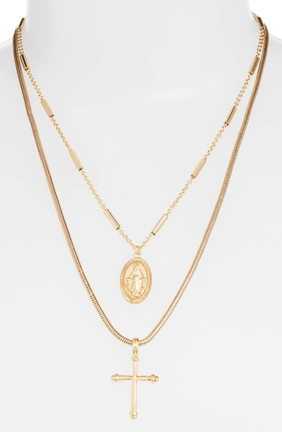 Ettika Like A Prayer Layered Cross And Coin Necklace In Gold