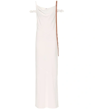 Loewe Fitted Side-split Dress With Leather Strap Detail In White