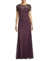 ADRIANNA PAPELL EMBELLISHED MESH GOWN,091897240