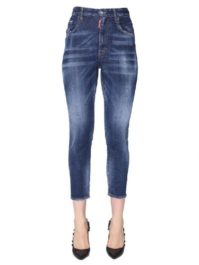 Dsquared2 Twiggy Fit High Waist Cropped Jeans In Blue